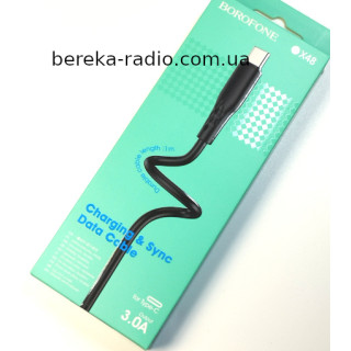 Шнур Borofone BX48 шт. Type-C - шт. USB 2.0 AF, 1m, силіконовий, чорний, коробка
