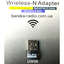 Wi-Fi адаптер Alfa UW06 (300 Mbit/c, 802.11 b/g/n/ac/ax, 4dBi, USB)