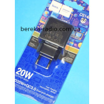 Зарядний пристрій 220V Hoco CS14A (PD+QC3.0, Type-C, 20W), black, блістер