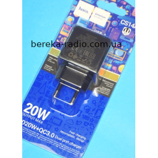 Зарядний пристрій 220V Hoco CS14A (PD+QC3.0, Type-C, 20W), black, блістер