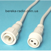 Роз`єм вологозахисний (гн.+шт., 2 pin) М18 з кабелем, 2х0.5мм.кв, IP67, білий