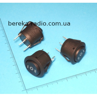 Перемикач клавішний круглий Daier KCD1-5-103, ON-OFF-ON, 3 pin, 6A/250V, чорний