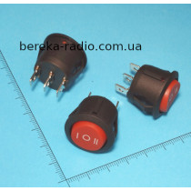 Перемикач клавішний круглий Daier KCD1-5-103, ON-OFF-ON, 3 pin, 6A/250V, червоний