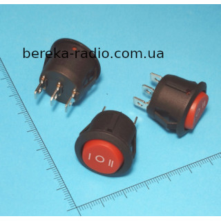 Перемикач клавішний круглий Daier KCD1-5-103, ON-OFF-ON, 3 pin, 6A/250V, червоний