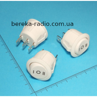 Перемикач клавішний круглий Daier KCD1-5-103, ON-OFF-ON, 3 pin, 6A/250V, білий