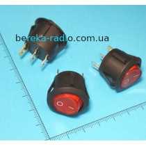 Перемикач клавішний круглий Daier KCD1-5-101N, ON-OFF, 3 pin, 6A/250V, червоний з підсвіткою