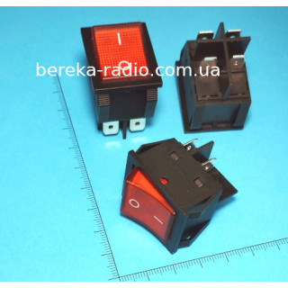 Перемикач клавішний Daier KCD2-201N-B ON-OFF, 4pin, 30A/250V, червоний з підсвіткою