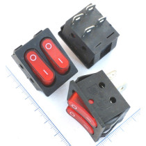 Перемикач клавішний Daier KCD2-5-2101 RD ON-OFF, 4pin, подвійний, 15A/250VAC, червоний