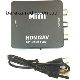 Конвертор HDMI в AV mini HDMI2AV (гн. HDMI (IN) - 3 гн. RCA (OUT)), чорний