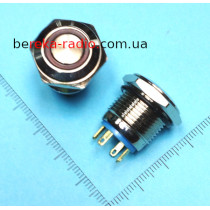 Кнопка антивандальна Daier GQ-16F-10EM RD, ON-OFF, без фіксації, з підсв., 16mm, 4 pin, 3A/220V
