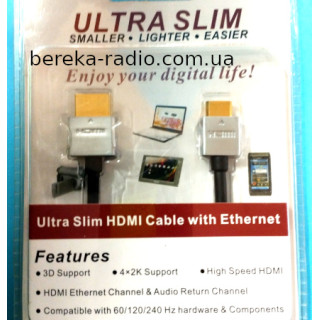 Шнур шт.HDMI - шт.mini HDMI, Ultra Slim (1.4V), gold, діам. 4.2mm, 1m