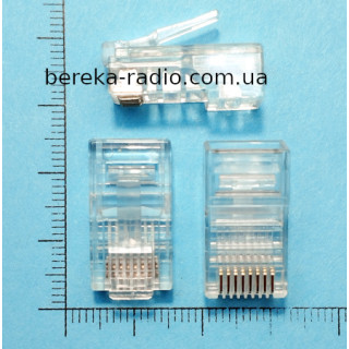 Штекер телефонний 8p8c (RJ-45), cat.-5E, з наскрізним отвором