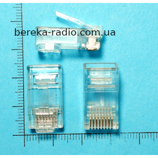 Штекер телефонний 8p8c (RJ-45), cat.-6E, з наскрізним отвором