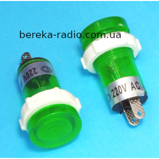 Світлодіодний індикатор Daier XD-15-1, 220V, зелений, діаметр 15 мм, пластик
