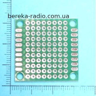 Плата макетна одностороння 30x30x1.6mm FR4 HAL, з маскою, п`ятачки з отворами, крок 2.5mm, лужена