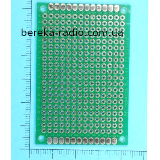 Плата макетна одностороння 40x60x1.6mm FR4 HAL, з маскою, п`ятачки з отворами, крок 2.5mm, лужена