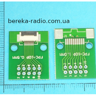 Плата перехідник FFC FPC 10pin 0.5mm на DIP (26x20mm, двохстороння з металізацією, крок 2.54)