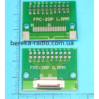 Плата перехідник FFC FPC 20pin 0.5mm на DIP (26x32mm, двохстороння з металізацією, крок 2.54)