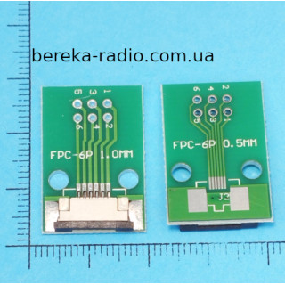 Плата перехідник FFC FPC 6pin 1mm на DIP (27x18mm, двохстороння з металізацією, крок 2.54)