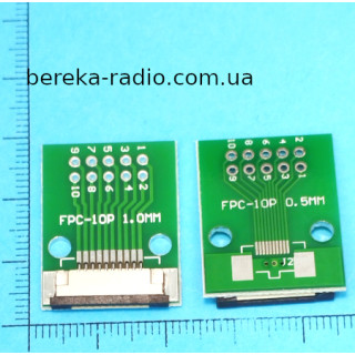 Плата перехідник FFC FPC 10pin 1mm на DIP (27x21mm, двохстороння з металізацією, крок 2.54)