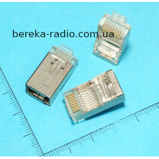 Штекер телефонний 8p8c (RJ-45), cat.-6E, екранований з наскрізним отвором