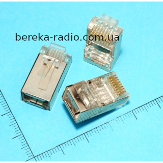 Штекер телефонний 8p8c (RJ-45), cat.-6E, екранований з наскрізним отвором