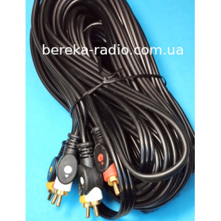 Шнур 3RCA x 3RCA, gold, діам.-4х12mm, чорний, 10m