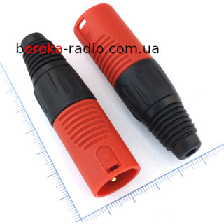 Штекер CANON (XLR) 3pin, під шнур, червоний корпус