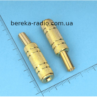 Гніздо 3.5mm стерео на кабель, металевий корпус GOLD, з пружиною
