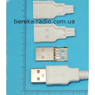 Штекер USB тип A, для кабелю, пластик, білий, USB-102