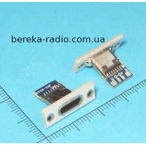 Гніздо USB TYPE-C з білим фланцем для кріплення на панель та чотирма виводами V, D-, D+, G