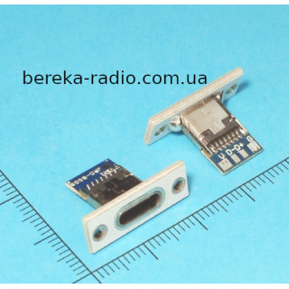 Гніздо USB TYPE-C з білим фланцем для кріплення на панель та чотирма виводами V, D-, D+, G