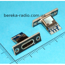 Гніздо USB TYPE-C з чорним фланцем для кріплення на панель та двома виводами V, G