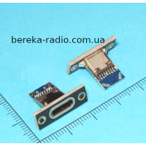 Гніздо USB TYPE-C з чорним фланцем для кріплення на панель та чотирма виводами V, D-, D+, G