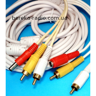 Шнур 2RCA x 2RCA + DC, 5.0m, білий