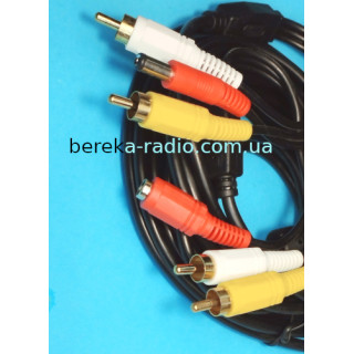 Шнур 2RCA x 2RCA + DC, 10.0m, чорний