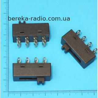 Перемикач повзунковий SS-23N02, ON-ON-ON, 8 pin, 8A/250V,  пайка
