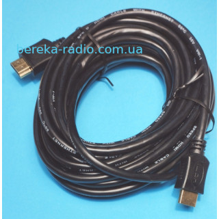 Шнур HDMI (шт.-шт.) Vers.-1.4, діаметр 6mm, gold, 7.5m, чорний