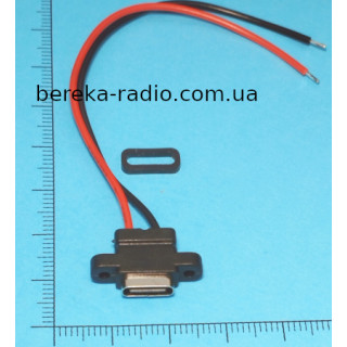 Гніздо USB Type-C, 2 pin, з проводом 10 см, для монтажу на корпус