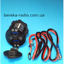 Гніздо USB подвійне QC 3.0 + гніздо Type C з кнопкою, врізне з синьою підсвіткою