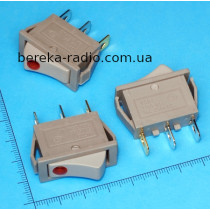 Перемикач клавішний KCD3 ON-OFF з підсвіткою, сірий, 3 pin, 16A, 250V