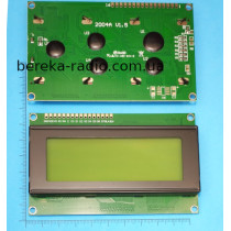 LCD 2004A-YYK (англ. мова, жовто-зелений фон, чорні символи, жовто-зелена підсвітка, 20x4)