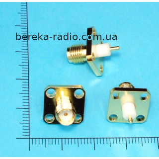 Гніздо SMA монтажне 4 отвори, gold, латунь