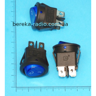 Перемикач клавішний круглий Daier KCD1-8-201NW, ON-OFF, 4 pin, 6A/250V, синій з підсвіткою