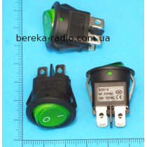 Перемикач клавішний круглий Daier KCD1-8-201NW, ON-OFF, 4 pin, 6A/250V, зелений з підсвіткою