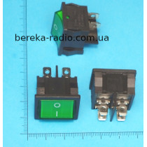 Перемикач клавішний Daier KCD1-6-201N RD ON-ON, 4pin, 6A/250VAC, зелений з підсвіткою