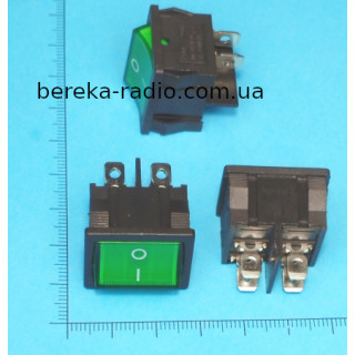 Перемикач клавішний Daier KCD1-6-201N RD ON-ON, 4pin, 6A/250VAC, зелений з підсвіткою