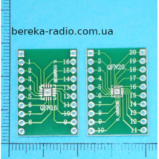 Плата перехідник QFN16(0.65), QFN20(0.4) на DIP20(крок 2.54) (26x18mm, двохстороння з маскою)