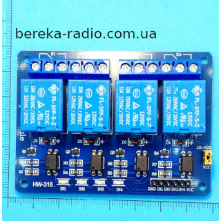 Плата реле 4 шт 12V з оптичною розв`язкою (модуль 3-1)