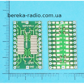 Плата перехідник SOP24 SMD0805 на DIP24 (крок 2.54) (30x18mm, двохстороння з маскою)